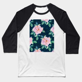 Simple Pink Rose Oil Painting Pattern Baseball T-Shirt